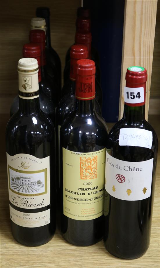 Eleven assorted red Bordeaux wines including Clos du Chene, 2000 and Macquin St. Georges 2000